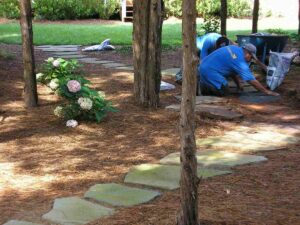 Garden pathway installation in charlotte lawn by top garden landscaping