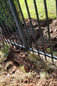 French Drain installation in Charlotte, NC lawn by Top garden landscaping