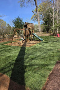 Residential sod installation, lawn care, and top garden landscaping services for a backyard in Charlotte, NC.